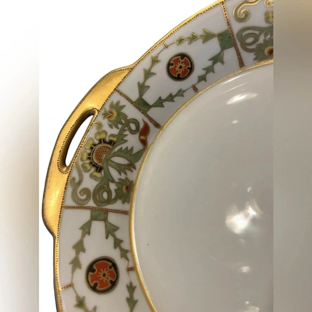 Antique Hand Painted Nippon Gold Embossed Serving Dish Tray Bowl